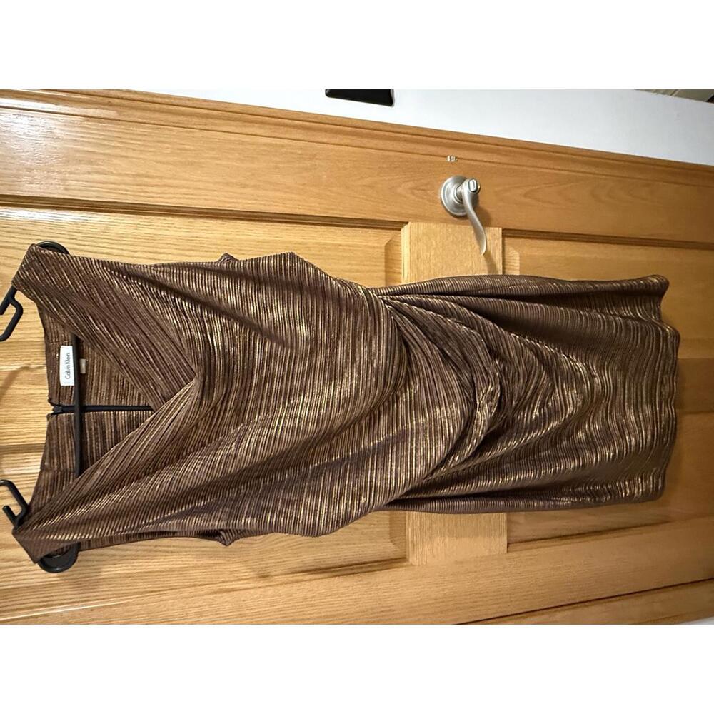 Calvin Klein Women's Brown Metallic Sheath Dress Size 14W